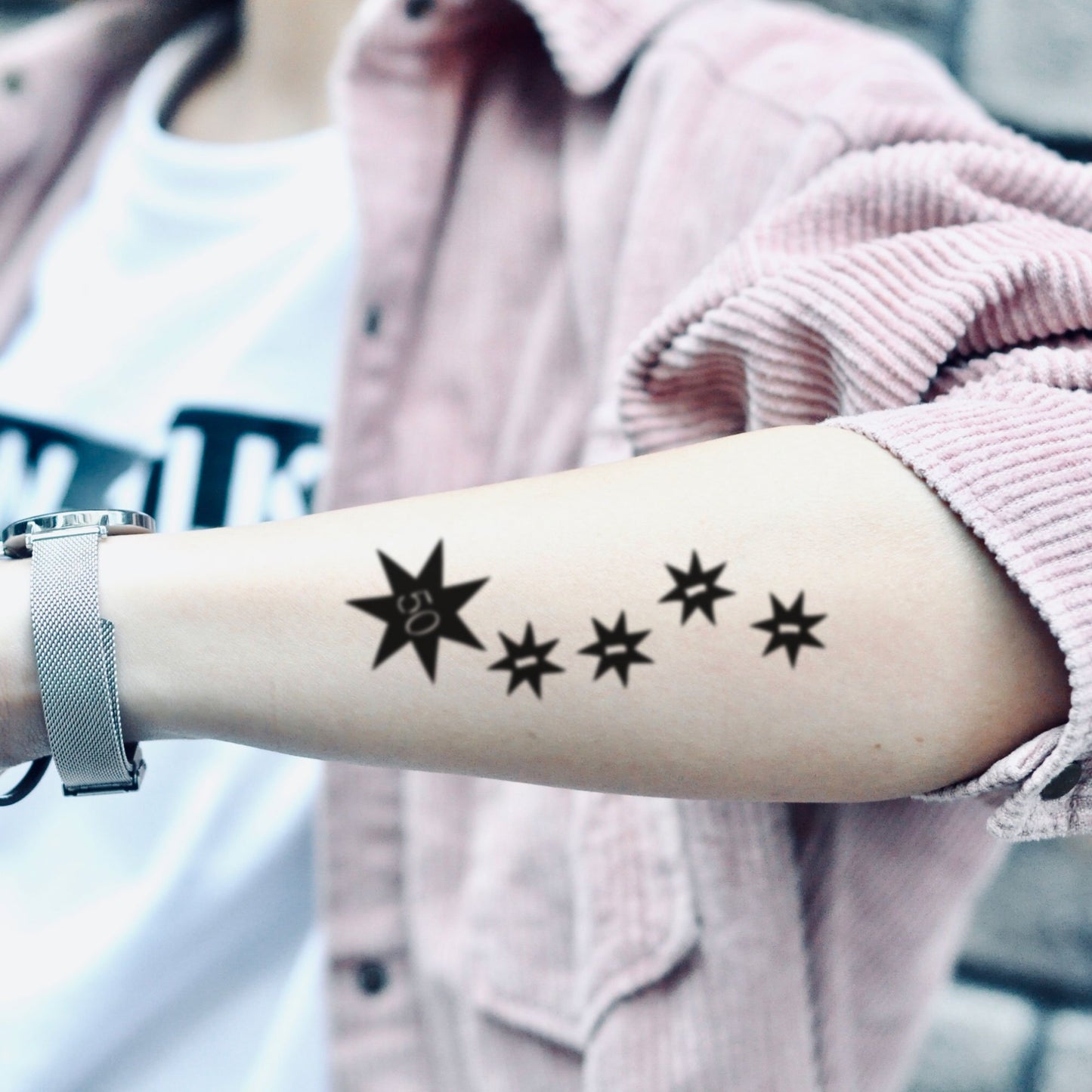 fake medium hedge witch the magicians stars minimalist temporary tattoo sticker design idea on forearm