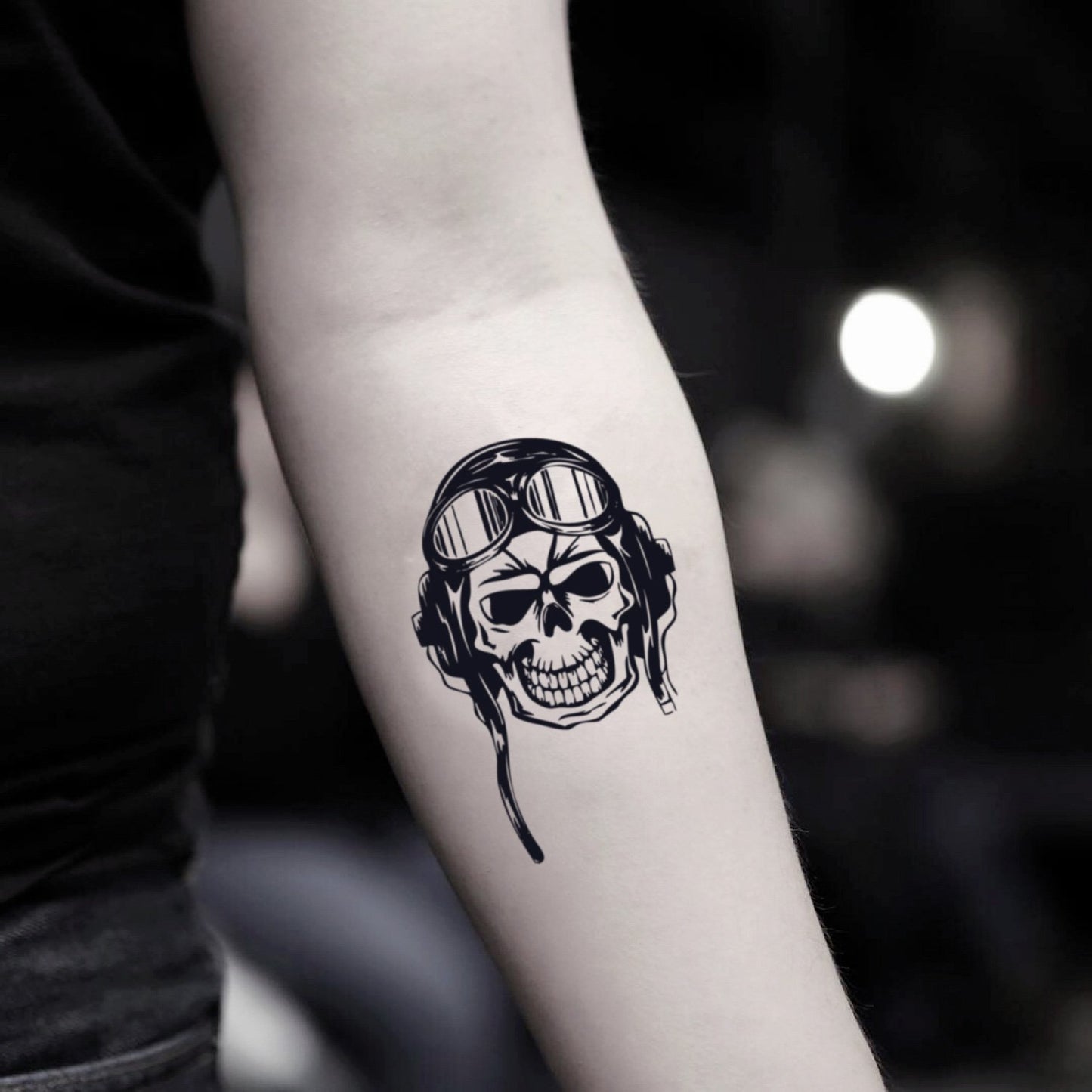 fake small pilot illustrative temporary tattoo sticker design idea on inner arm