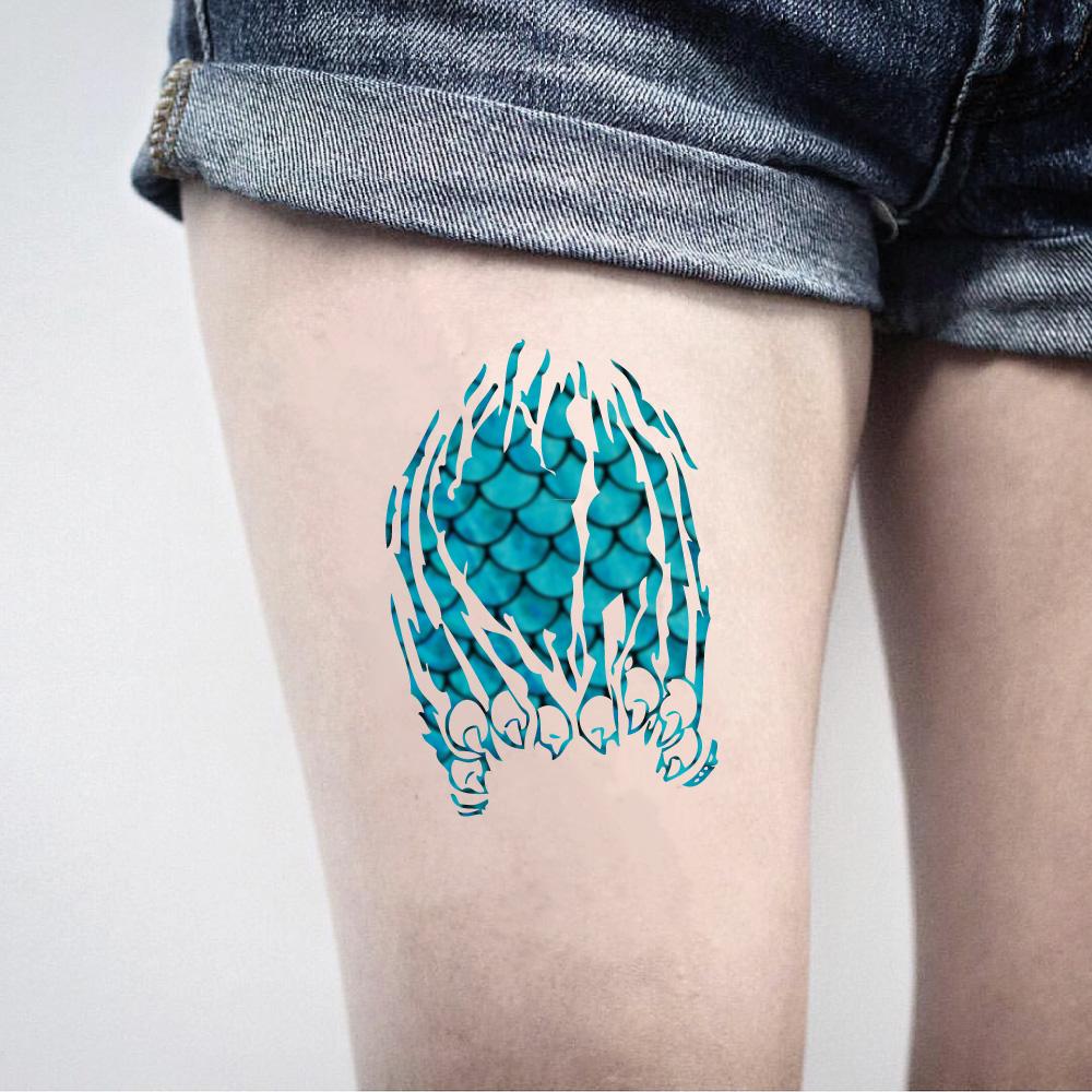fake big mermaid snake scale dragon skin animal color temporary tattoo sticker design idea on thigh