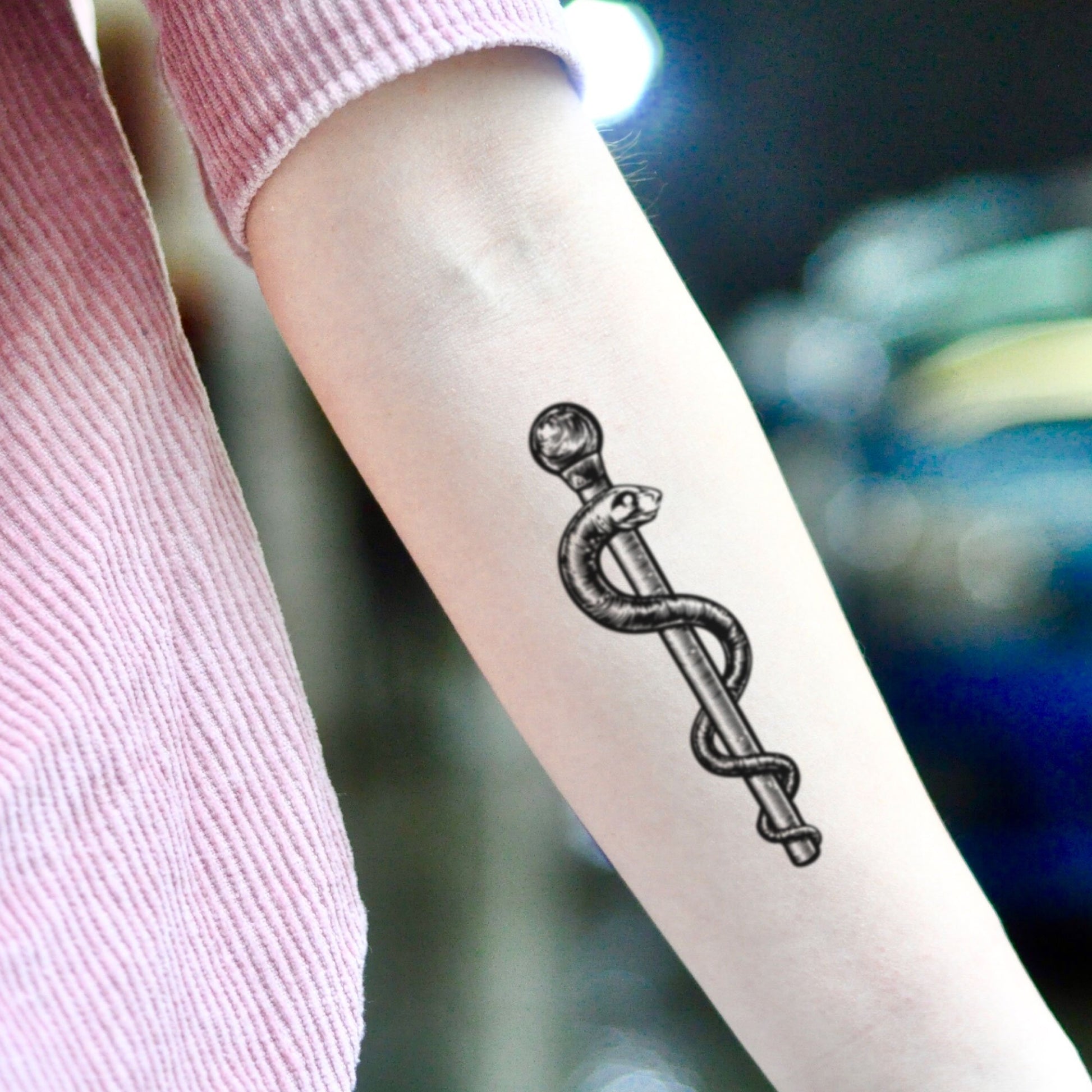 fake medium asclepius animal temporary tattoo sticker design idea on inner arm