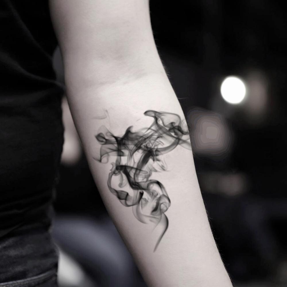 fake medium blow out smokey smoke gray grey shading hyper realistic trippy x ray illustrative temporary tattoo sticker design idea on inner arm