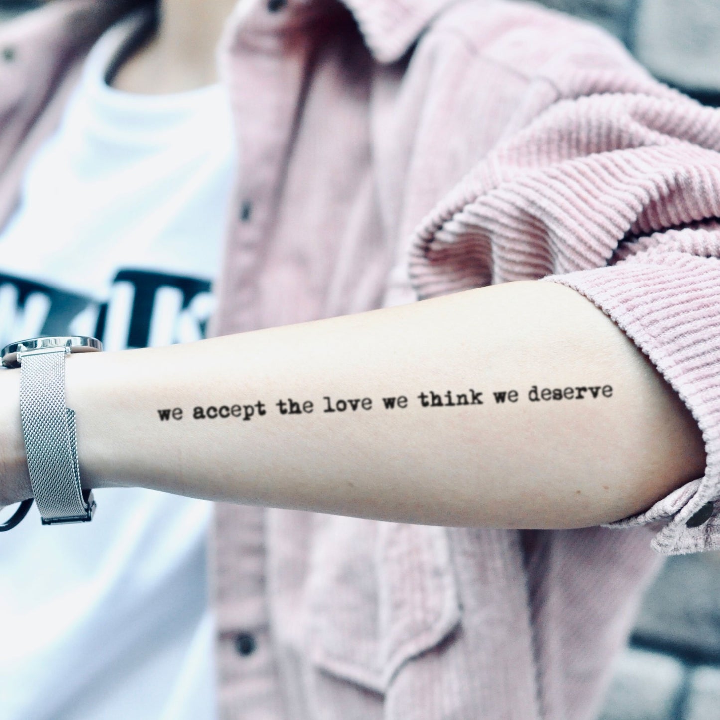 fake medium the perks of being a wallflower we accept the love we think we deserve lettering temporary tattoo sticker design idea on forearm