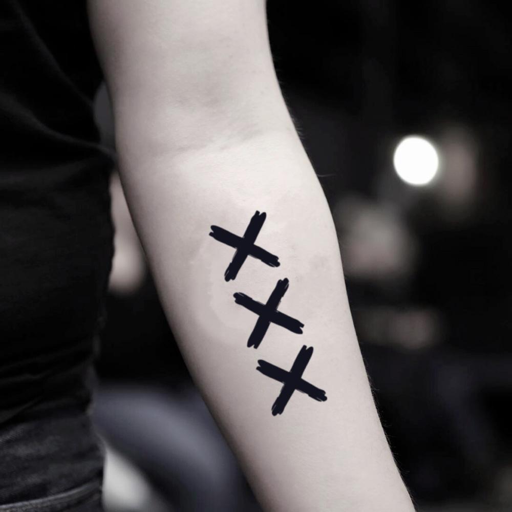 fake small coat of arms of amsterdam triple 3 three cross xxx minimalist temporary tattoo sticker design idea on inner arm