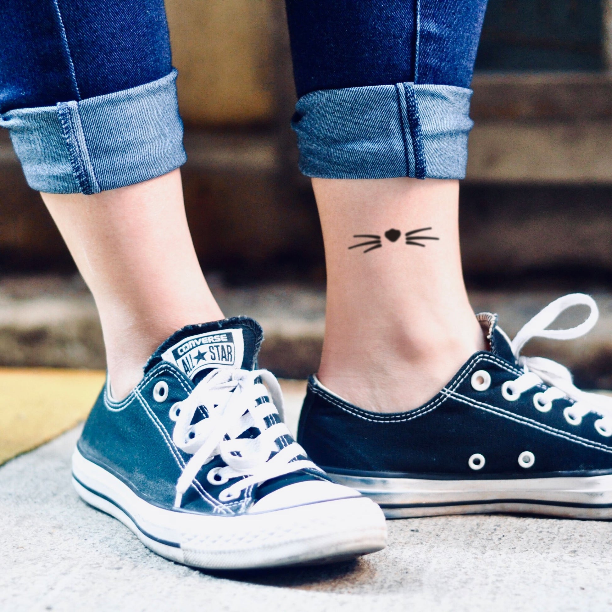 fake small chesher cat whiskers animal temporary tattoo sticker design idea on ankle