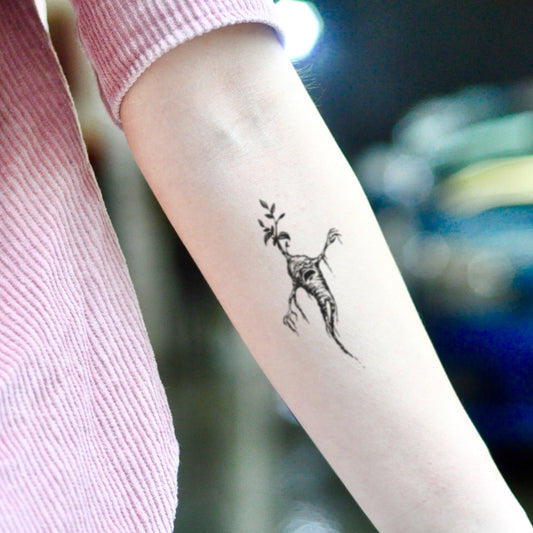 fake small mandrake nature temporary tattoo sticker design idea on inner arm