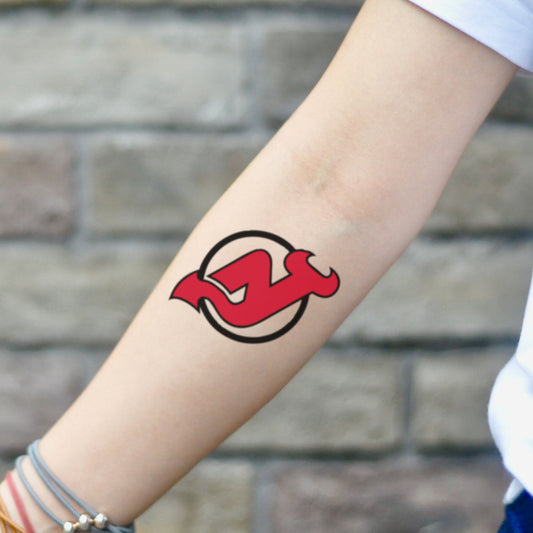 fake small new jersey nj devils color temporary tattoo sticker design idea on inner arm