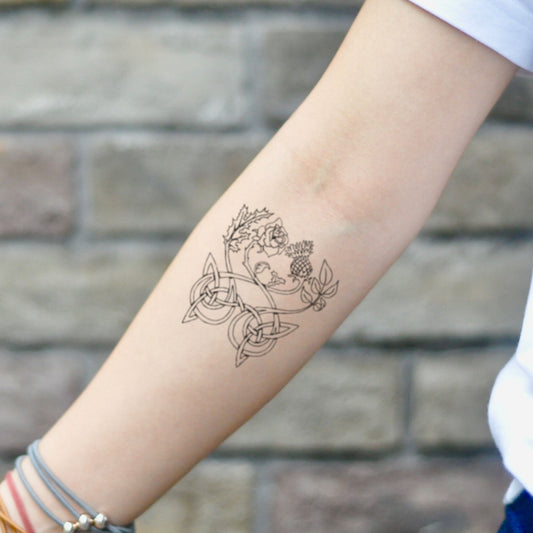 fake small scotch irish thistle england scotland flower temporary tattoo sticker design idea on inner arm