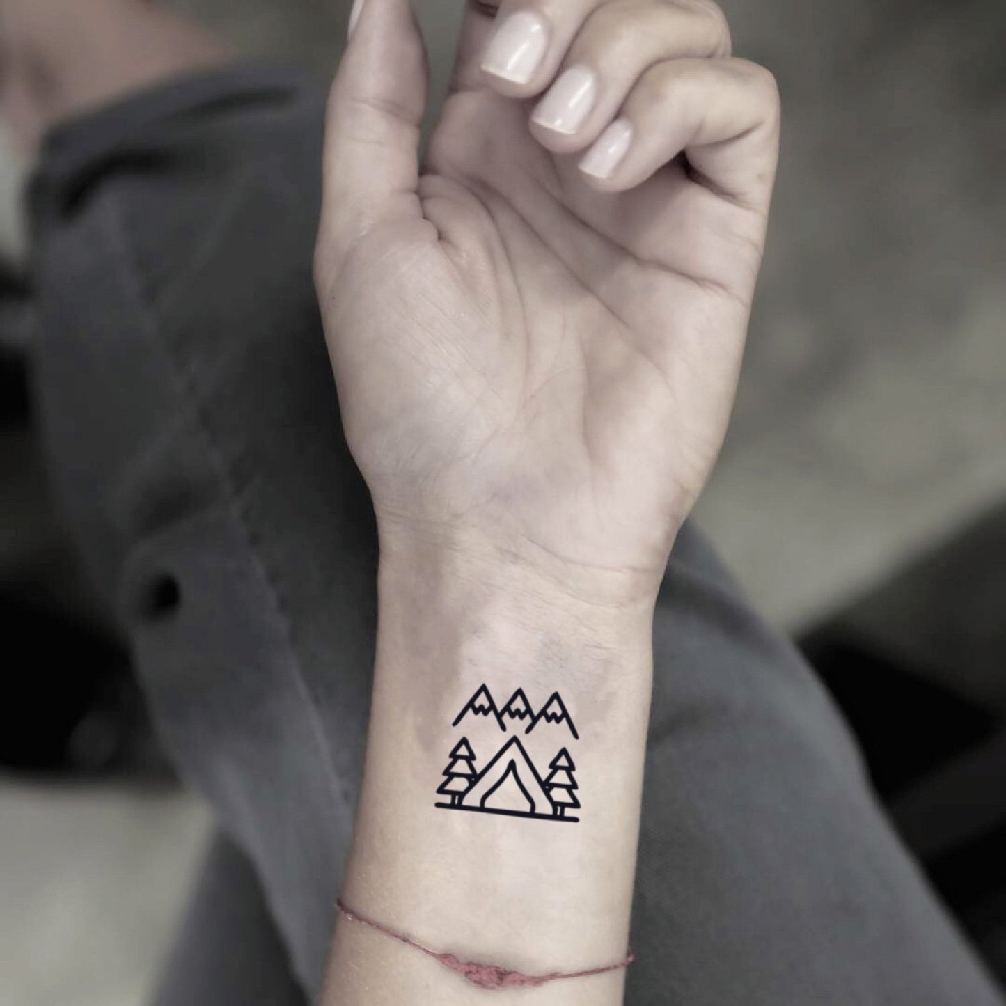 fake small tent teepee camp campground campsite keep it simple minimalist temporary tattoo sticker design idea on wrist